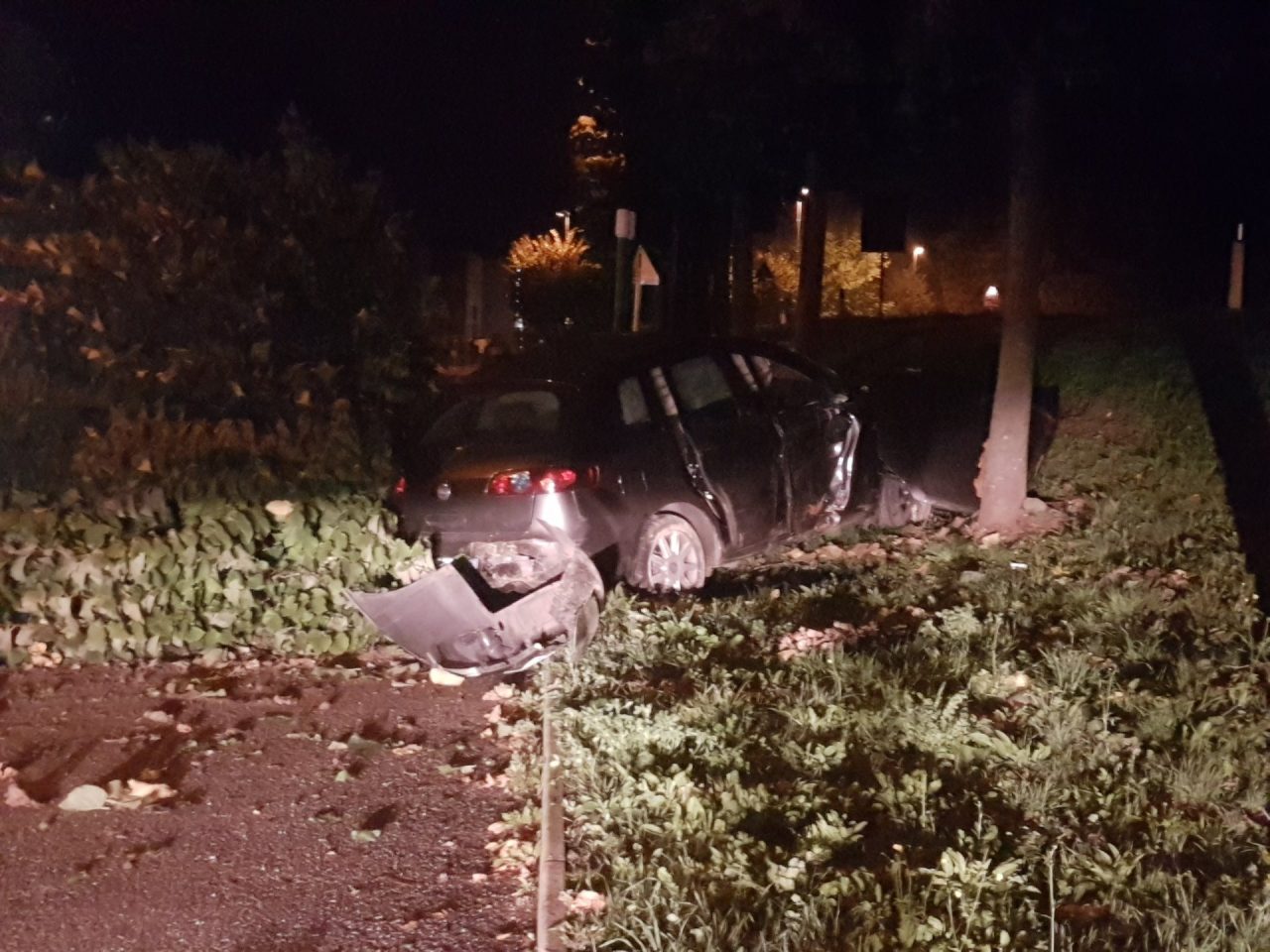 Pauroso schianto tra gli alberi: auto finisce fuori strada