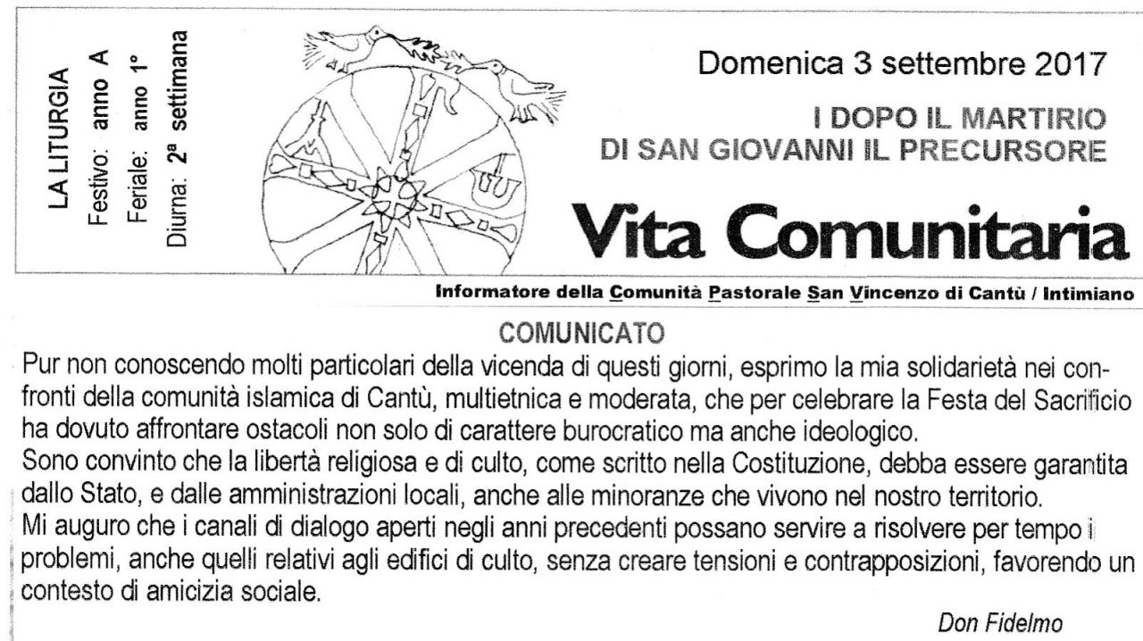 Festa del Sacrificio. Il prevosto: “Solidarietà alla comunità islamica”. La Lega non ci sta