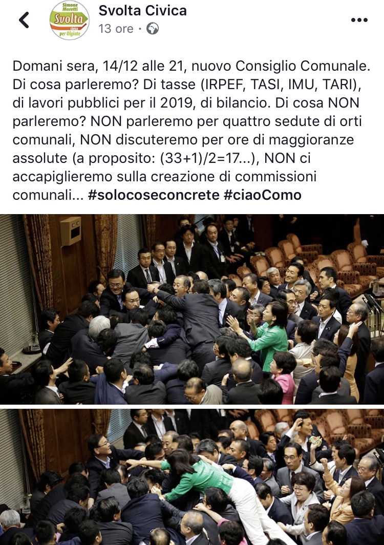 Maggioranza spaccata a Olgiate Comasco per il post che ha irriso il Consiglio comunale di Como