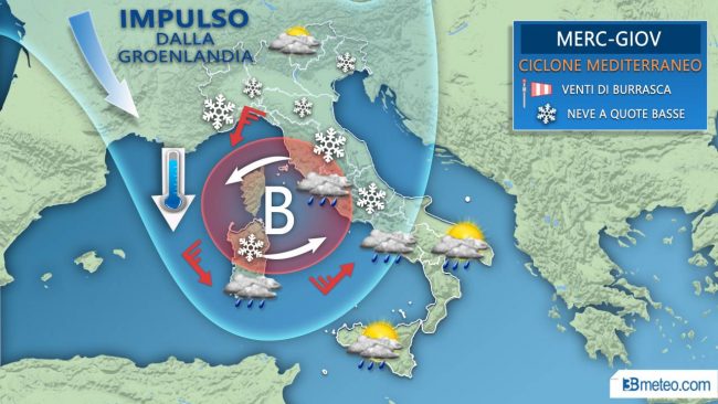 Arriva il ciclone mediterraneo: maltempo, vento e neve