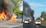 Paura per un'auto in fiamme sulla Statale 36 FOTO