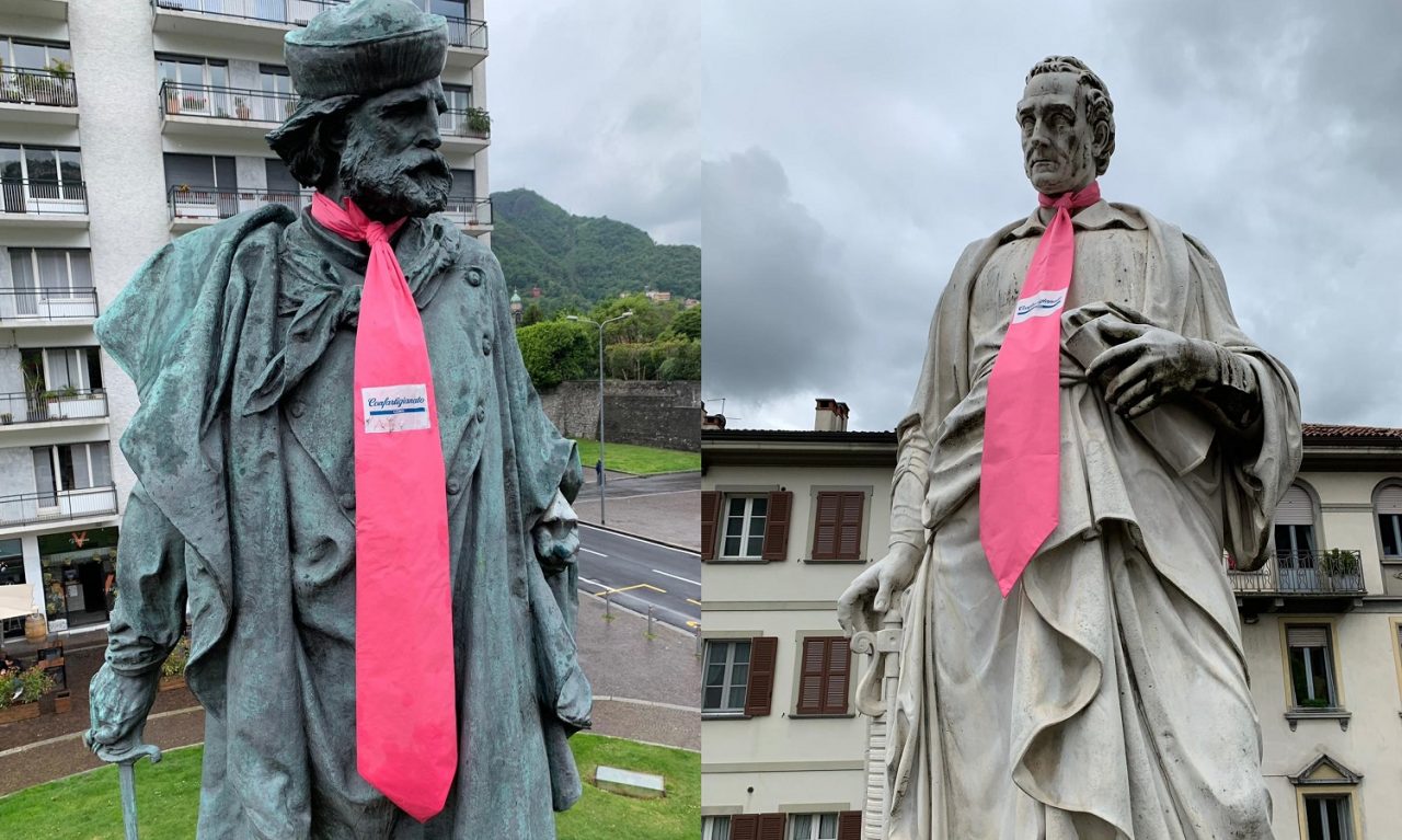 Per il Giro d’Italia Como si tinge di rosa: Garibaldi e Volta mettono la cravatta in tinta