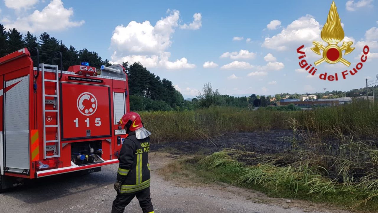 Vegetazione in fiamme nei pressi della strada provinciale 27