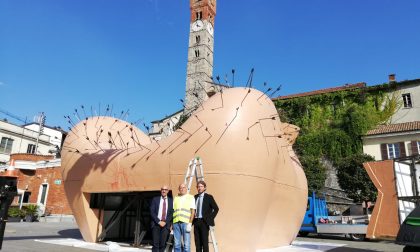 Festival del legno l'assessore Molteni in visita all'installazione di Gaetano Pesce