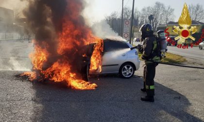 Auto in fiamme lungo la Lomazzo-Bizzarone FOTO