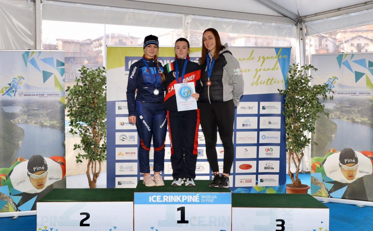 Pattinaggio ghiaccio velocità podio per Sonia Bianchi
