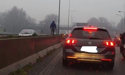 Attraversa la Milano-Meda a piedi e cammina sullo spartitraffico