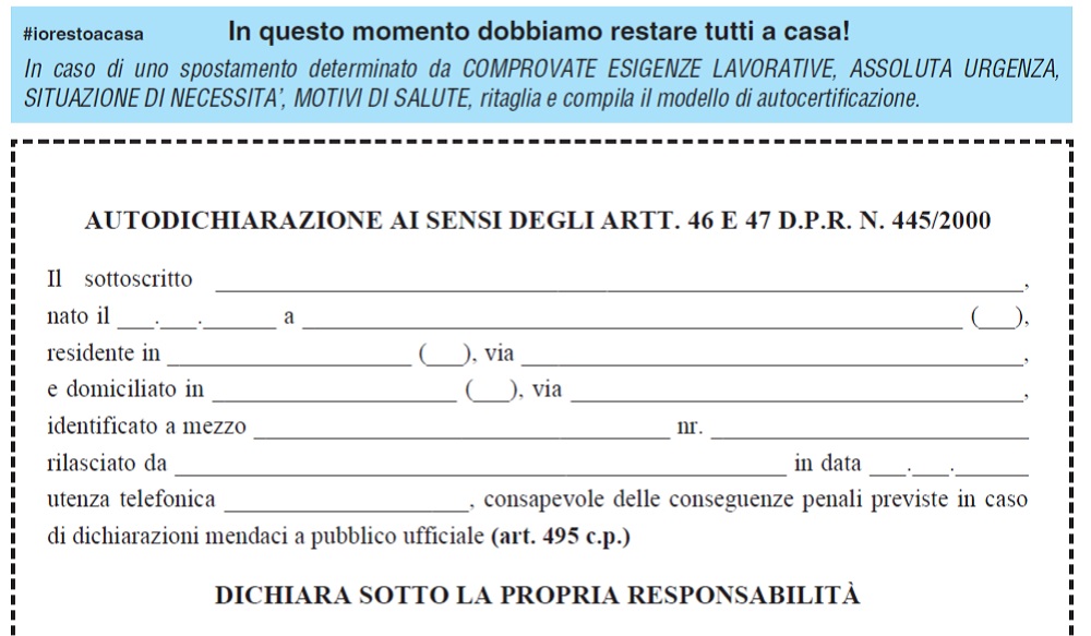 In edicola con il Giornale di Cantù, di Olgiate e di Erba l’autocertificazione da ritagliare