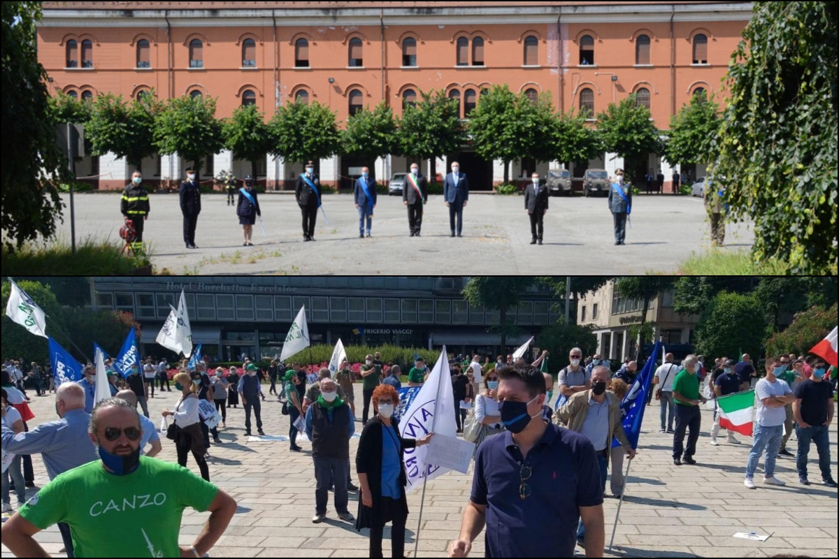 Il deserto alla caserma De Cristoforis, le bandiere in piazza Cavour. Fanetti: “Festa della Repubblica svuotata di senso di unità”
