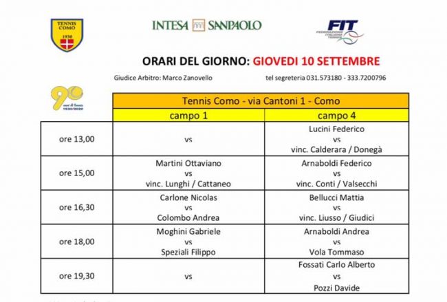 tennis como gare del 10 settembre