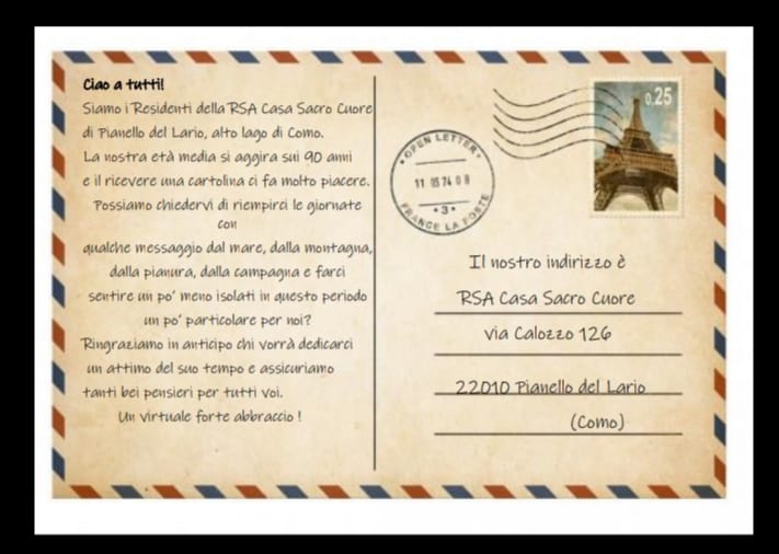 Cartoline per i nonni ospiti della Rsa di Pianello del Lario: “Fateci sentire un po’ meno isolati”