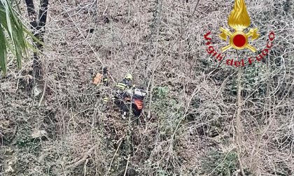 Scivola in un dirupo col cane
