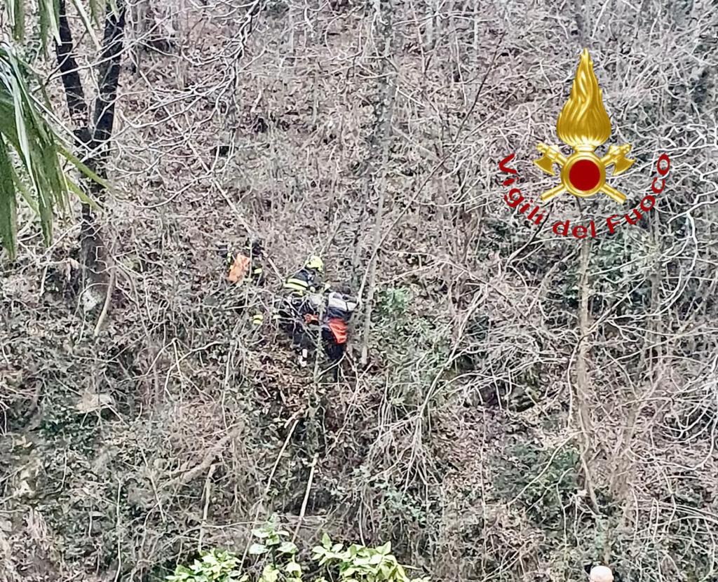 Scivola in un dirupo col cane