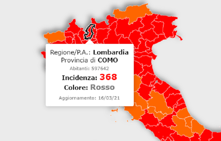 Covid: incidenza a Como ancora sopra quota 300