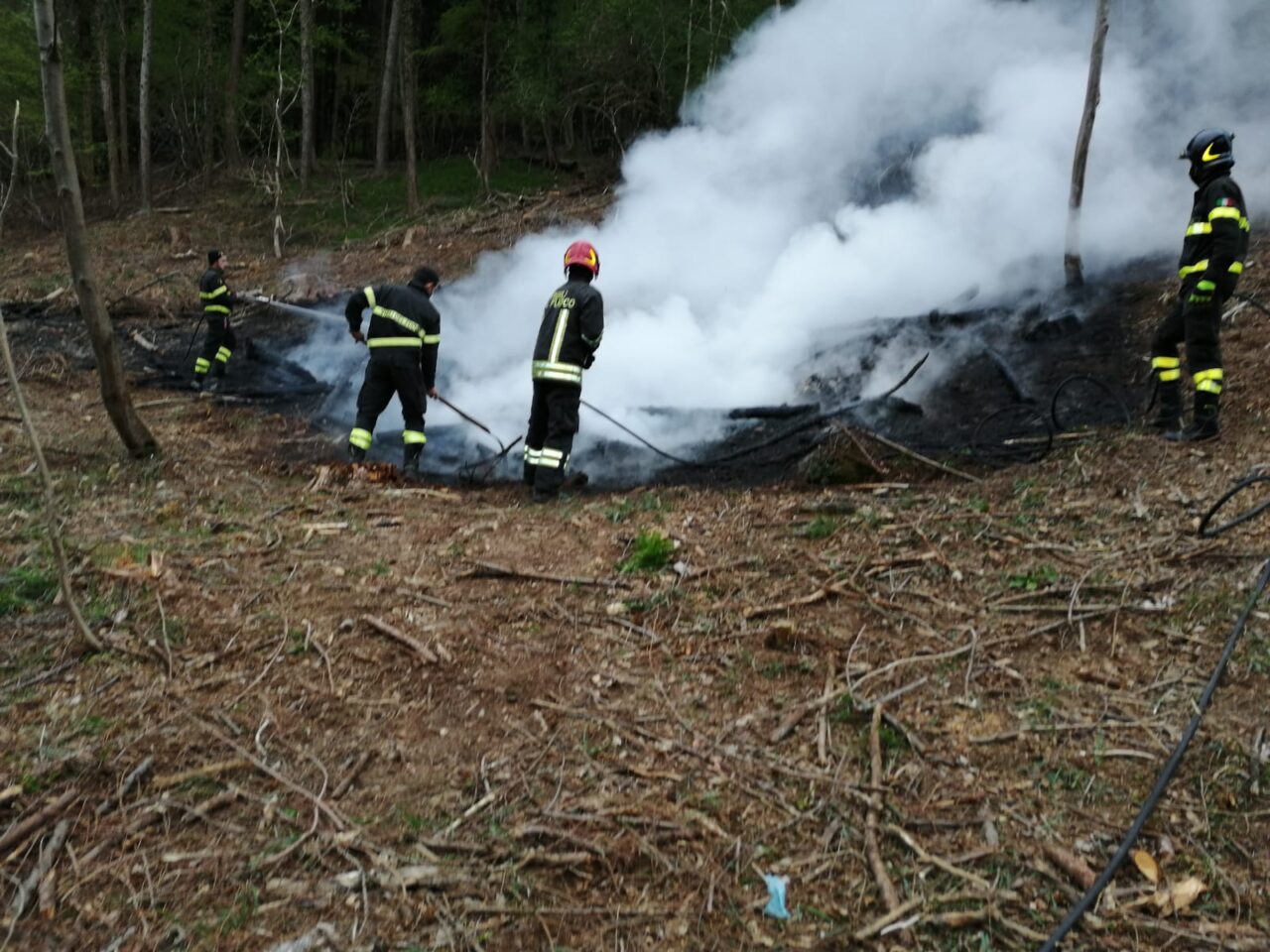 Fiamme nei boschi Vigili del Fuoco e Volontari antincendio al lavoro