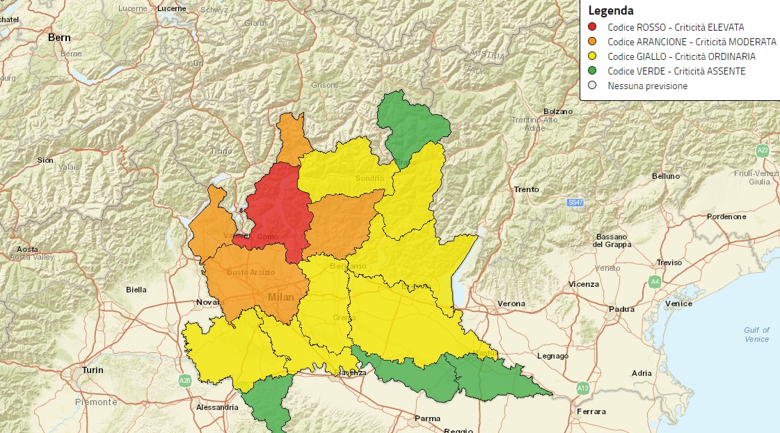 Allerta rossa rischio idrogeologico per il Lario e le Prealpi Occidentali