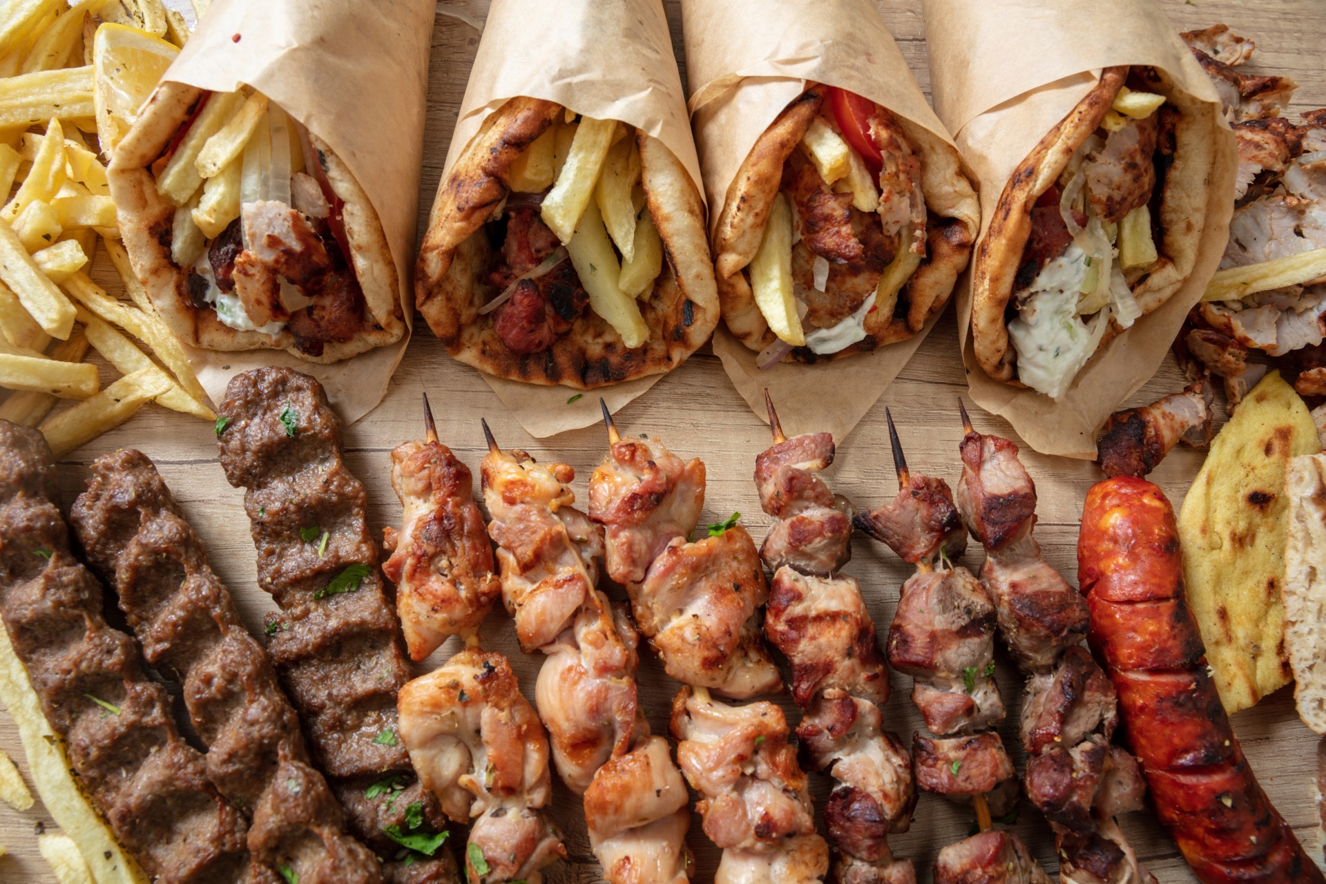 Greek,Street,Food,Variety,,Gyro,Sliced,Meat,Pita,Bread,Wrap,