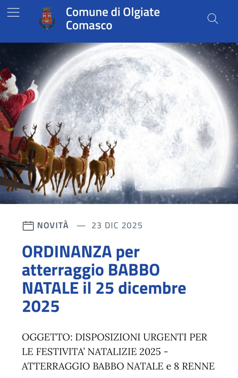 Ordinanza del sindaco per… l’atterraggio della slitta di Babbo Natale