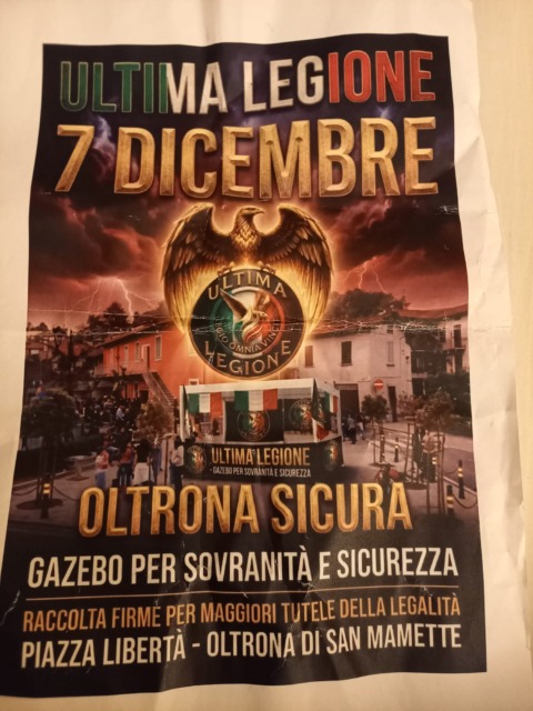 Bufera dopo il volantino di Ultima Legione: “Non autorizzate il gazebo”