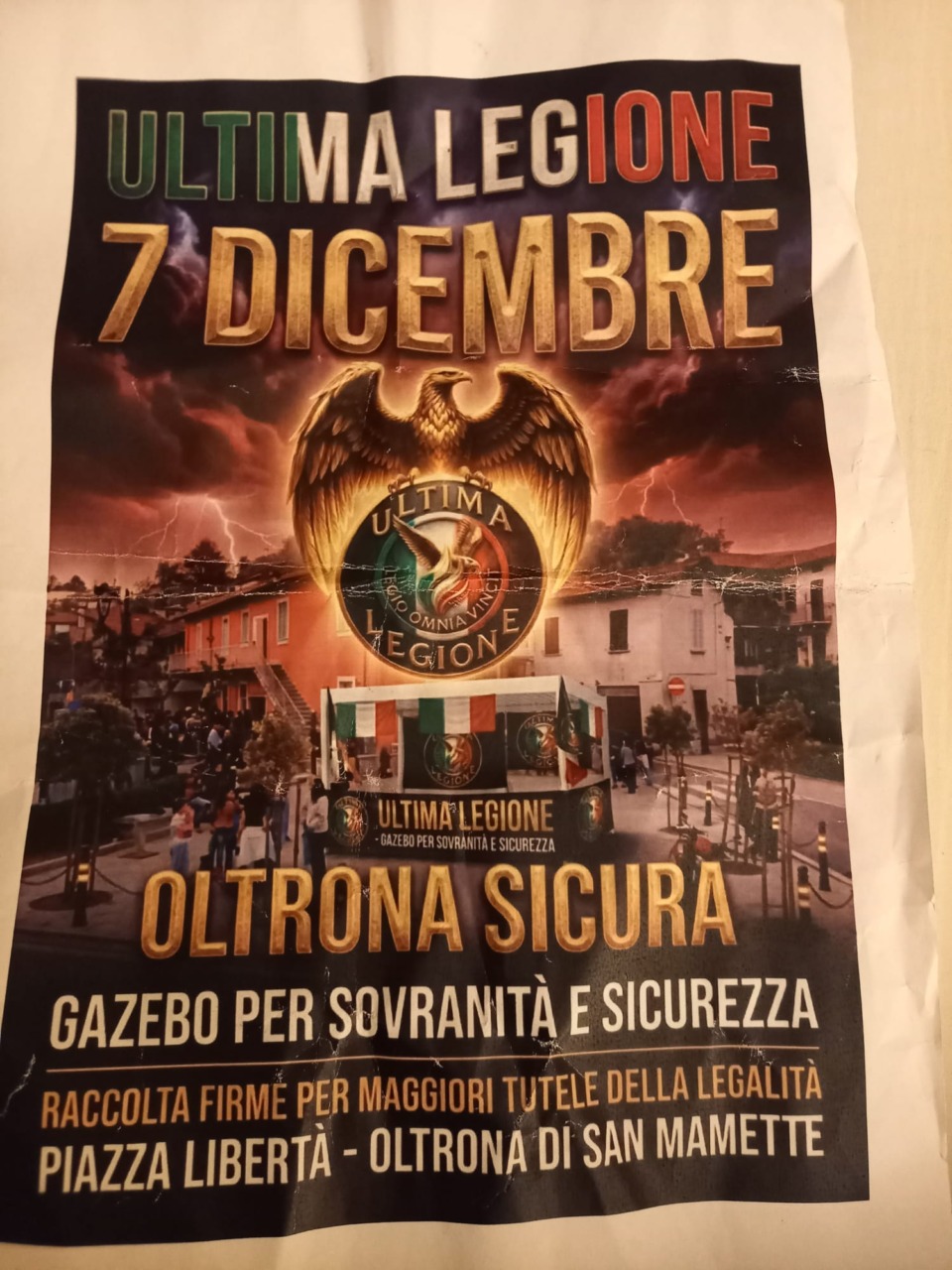 Bufera dopo il volantino di Ultima Legione: “Non autorizzate il gazebo”