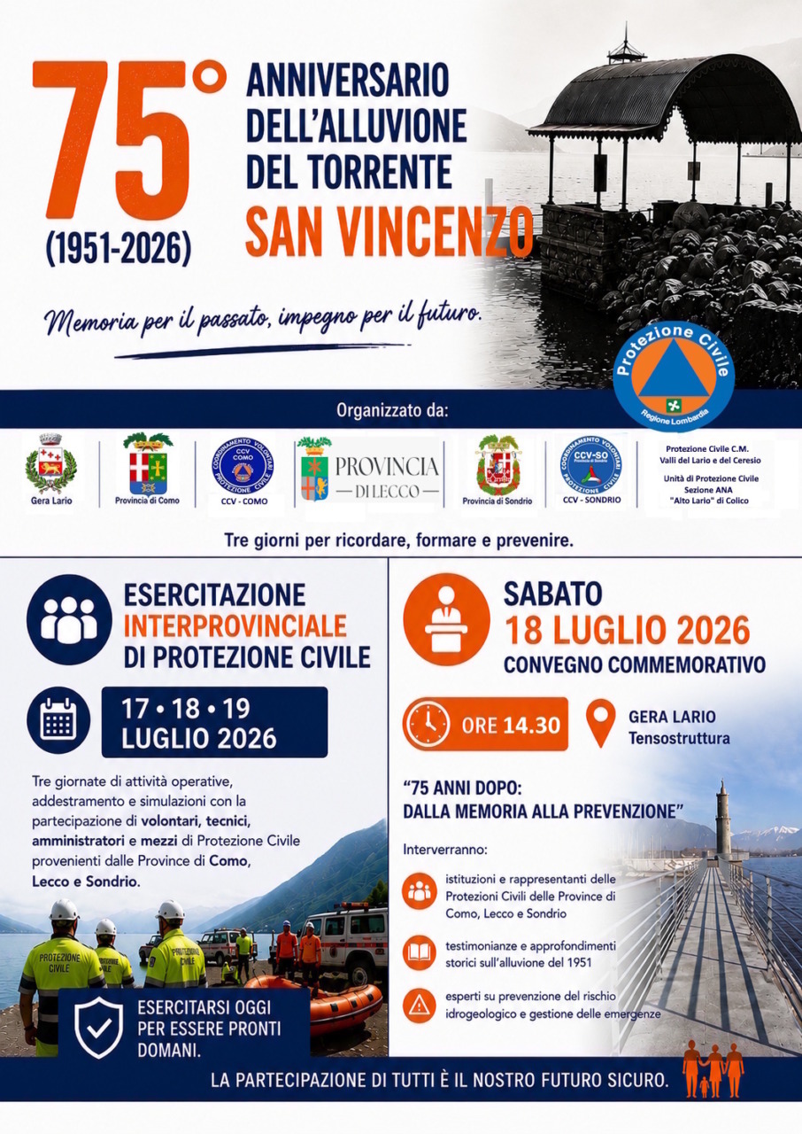 Nel weekend la maxi esercitazione di Protezione Civile nel 75° anniversario dell’alluvione di Gera Lario